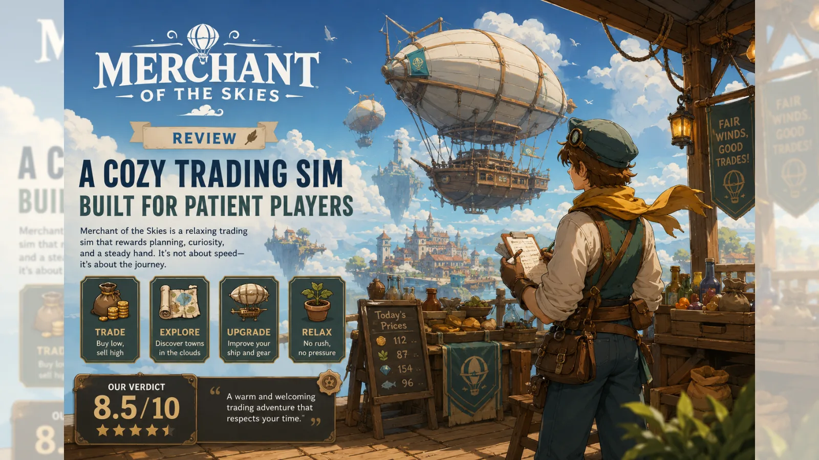 Merchant of the Skies Review: A Cozy Trading Sim Built for Patient Players abstract editorial cover